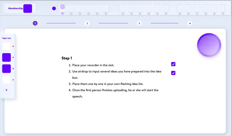 Step 2 Present — idea list lights up for the current speaker