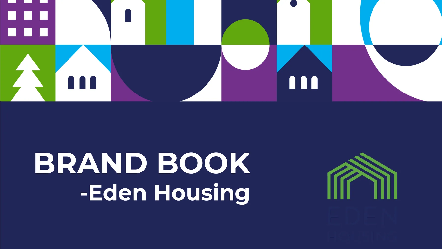 Eden Housing brand book cover and graphic pattern