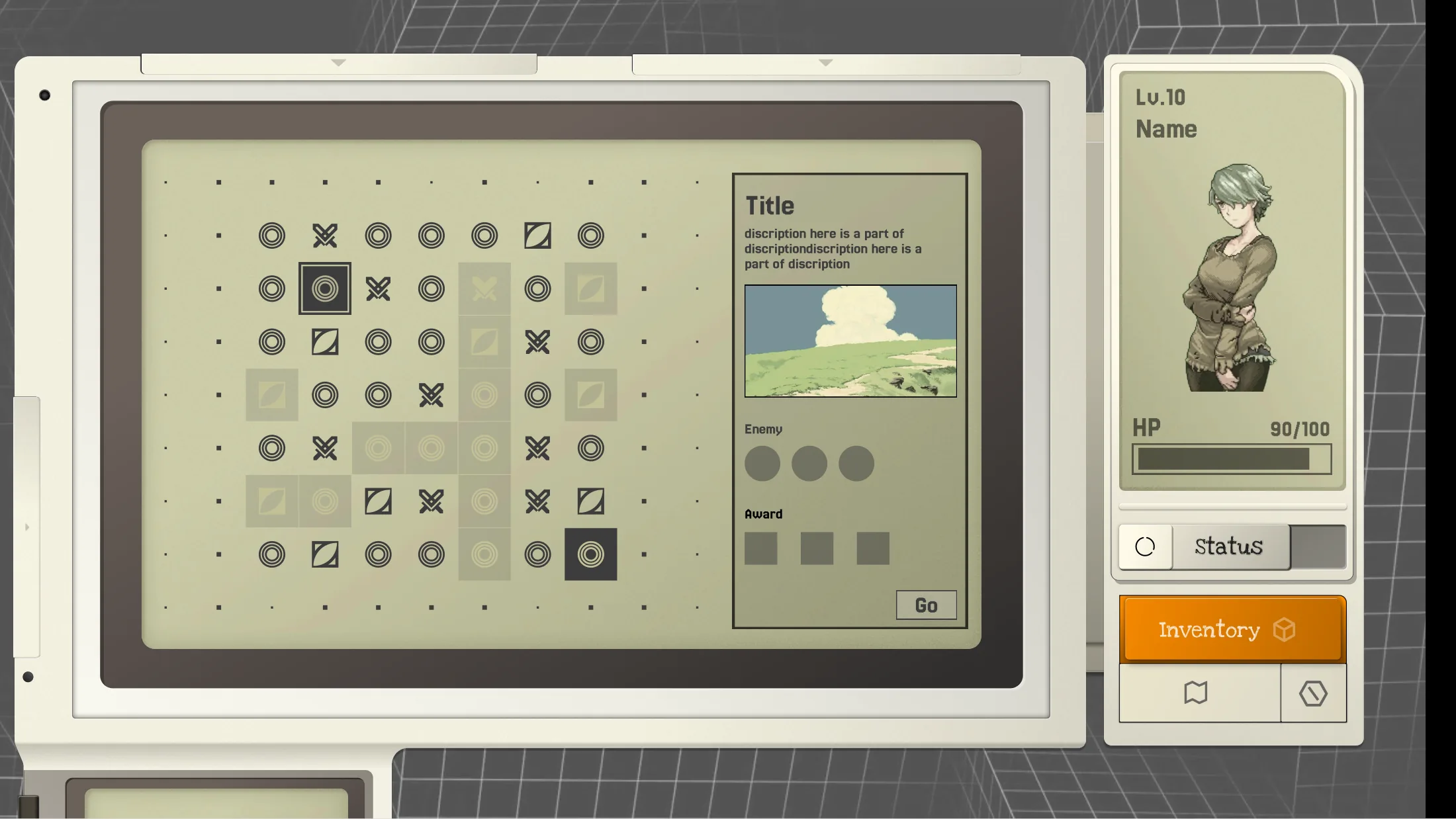 Edge of Passing map with node detail, character status, and inventory controls