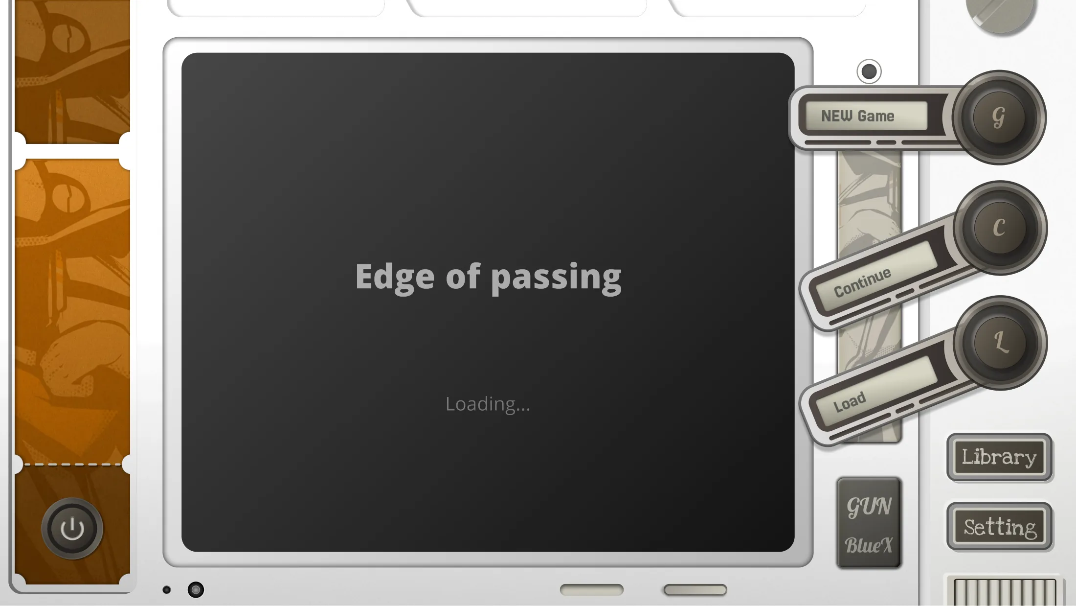 Edge of Passing start menu designed as a retro machine interface