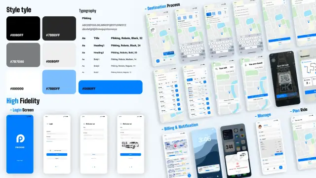 Picking destination and route planning screens