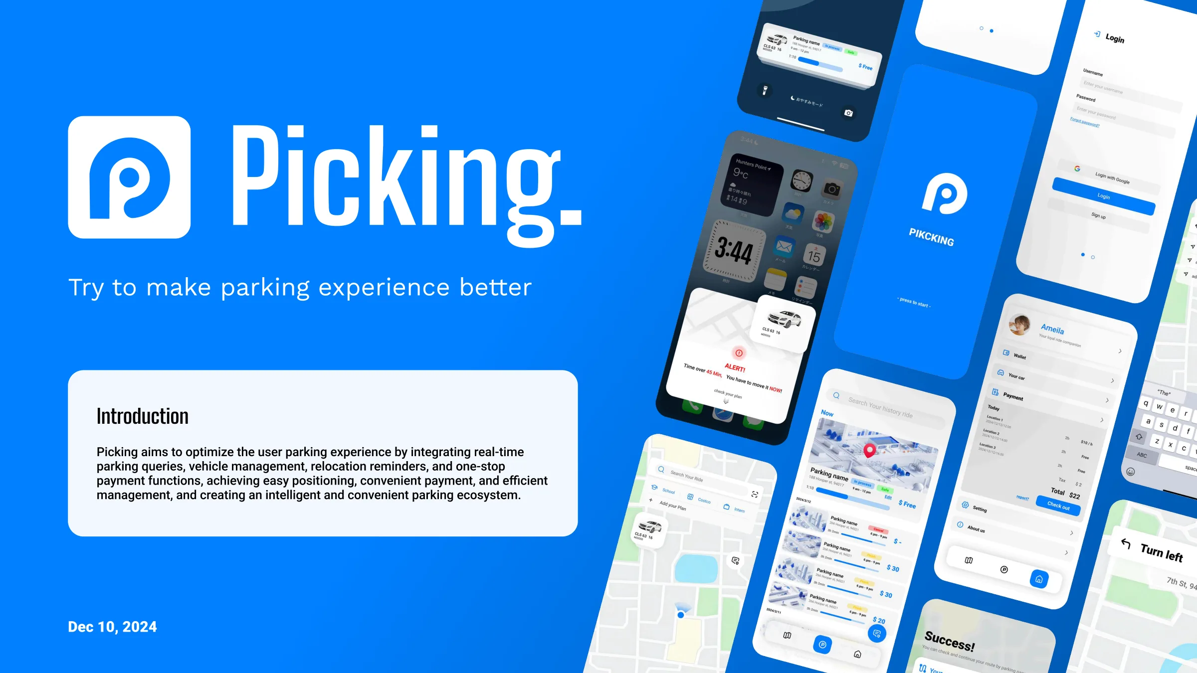 Picking mobile app screens and parking route mockups