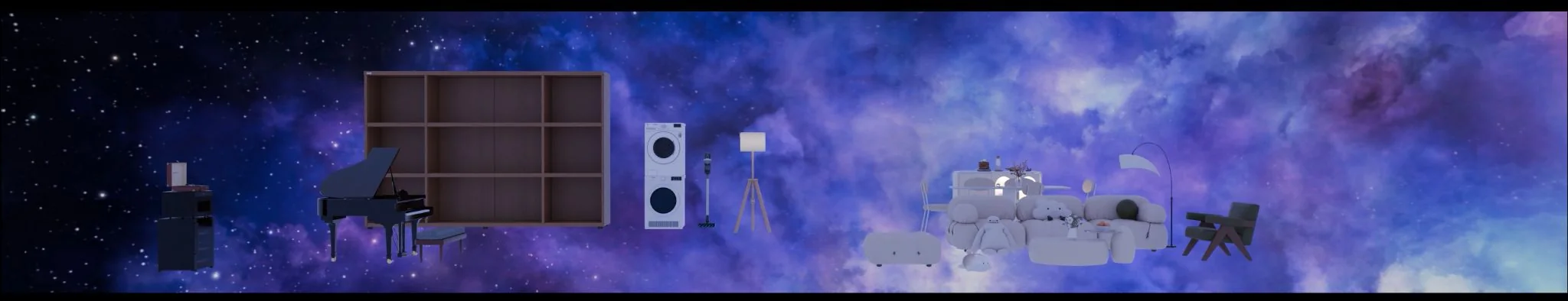 Space mode showing a star-filled landscape across the room